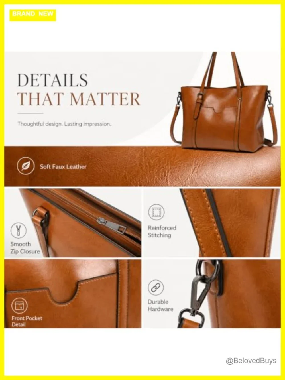 Faux Leather Tote Bag Women Large Zipper Shoulder Purse Work Satchel